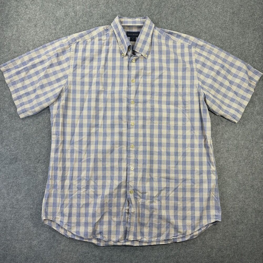 Scott Barber Shirt Mens XL Blue Plaid Short Sleeve Button Down Cotton Casual